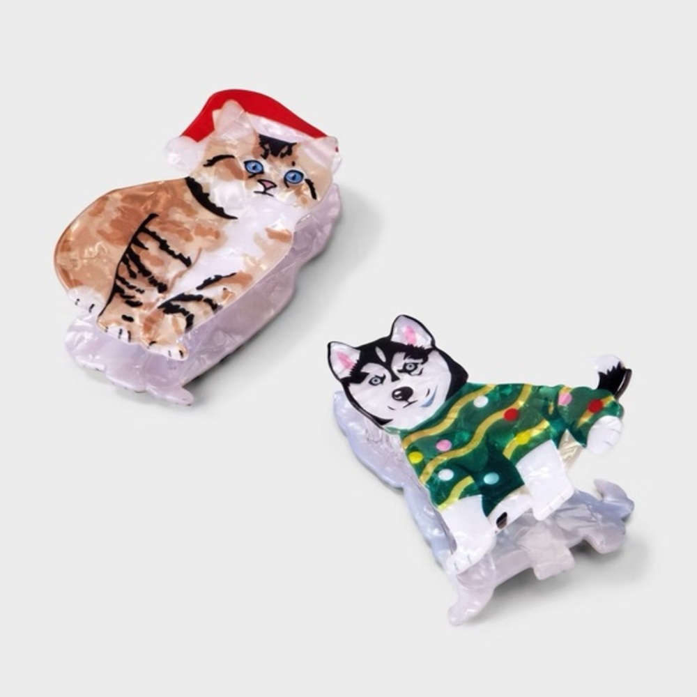 2pk nwt Christmas Cat and Dog Claw Clip Set